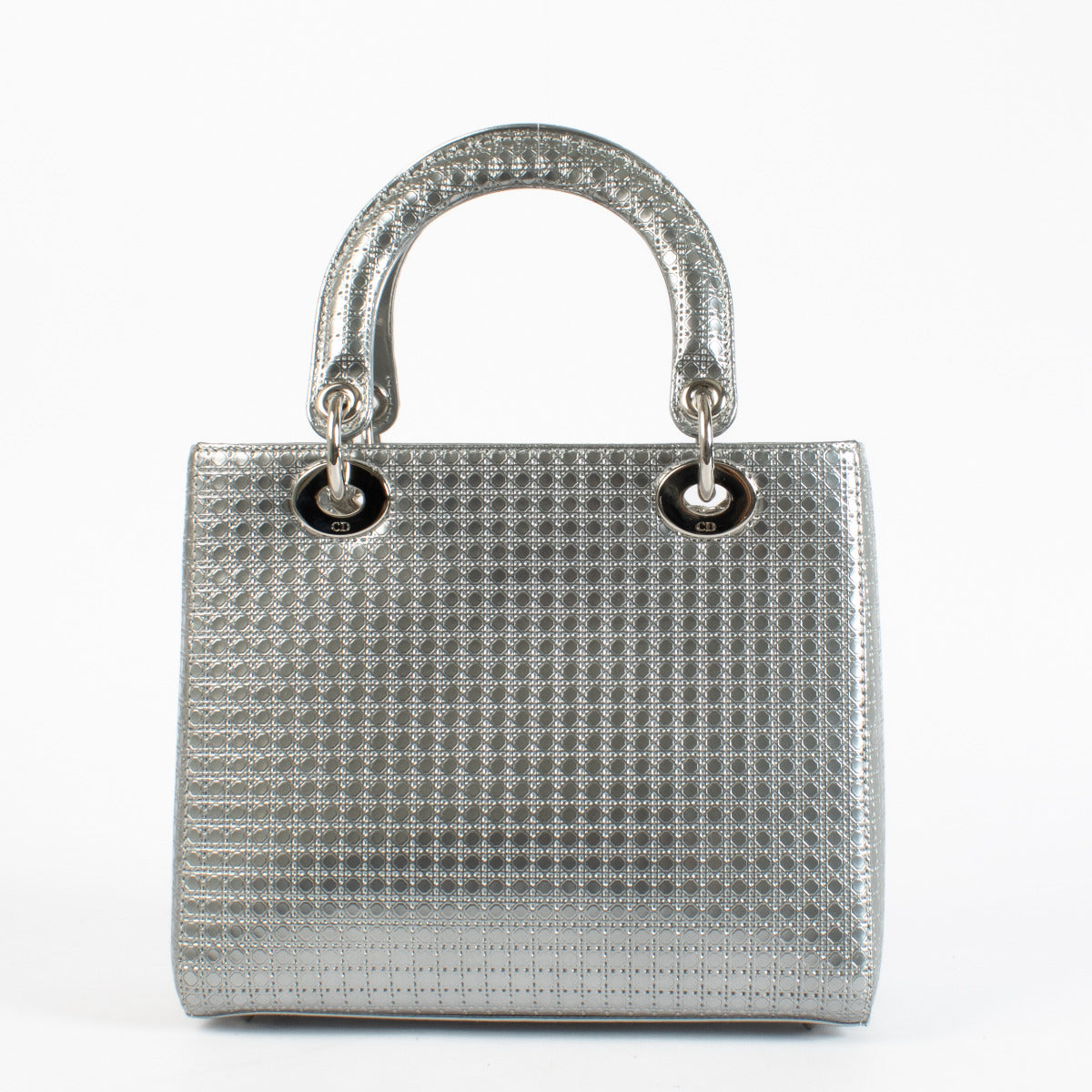 Christian Dior Silver Micro Cannage Medium Lady Dior Bag