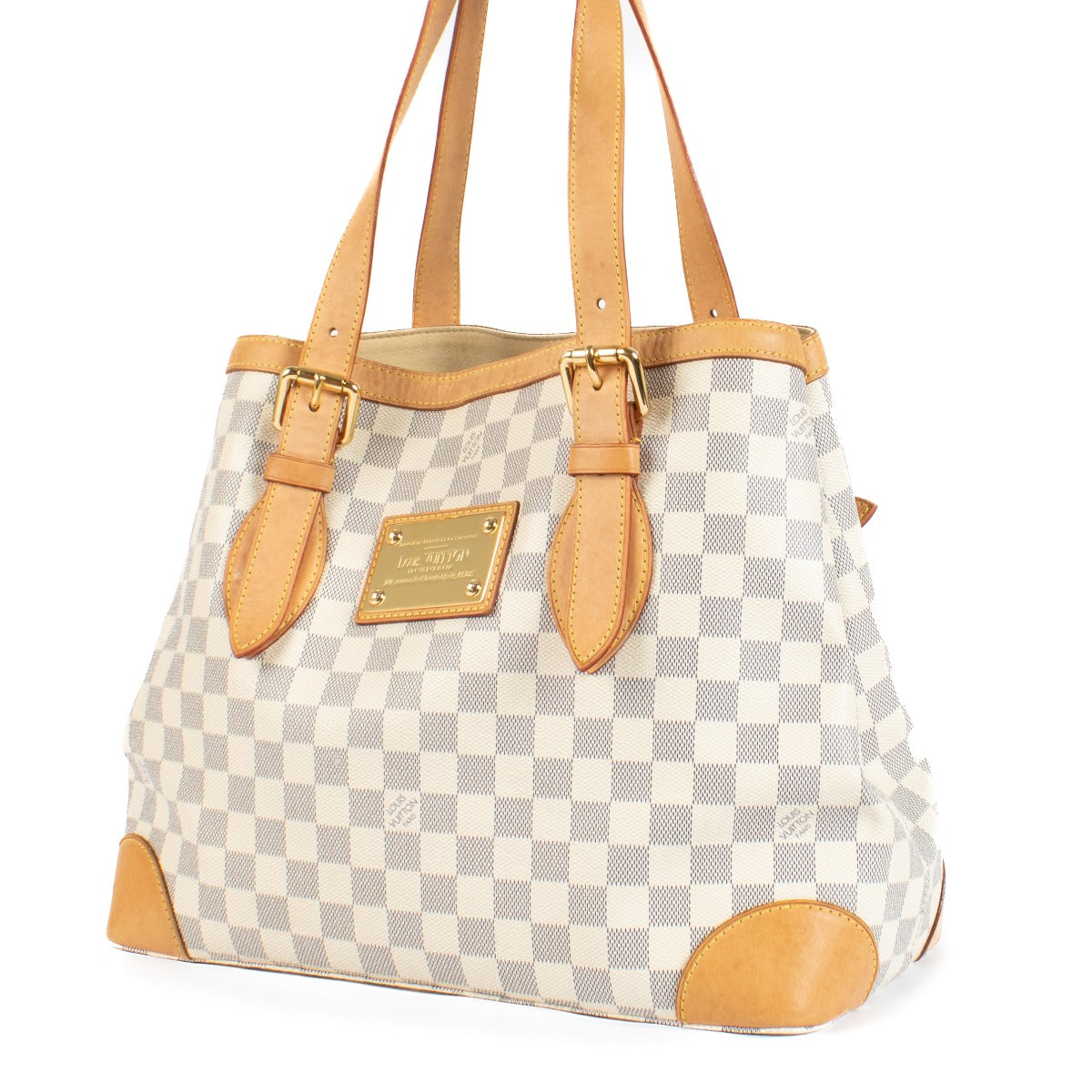 Shop safe online at Labellov in Antwerp, Brussels and Knokke this 100% authentic second hand Louis Vuitton Damier Azur Hampstead MM Bag