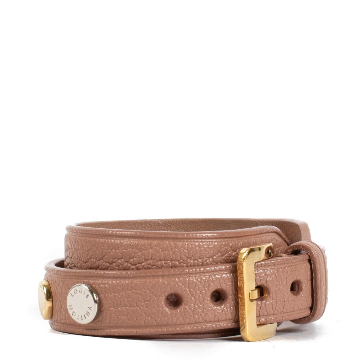 Shop safe online at Labellov in Antwerp and Knokke this 100% authentic second hand Louis Vuitton Pink Leather Spike It Bracelet