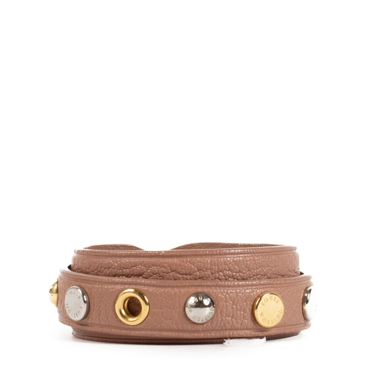 Shop safe online at Labellov in Antwerp and Knokke this 100% authentic second hand Louis Vuitton Pink Leather Spike It Bracelet