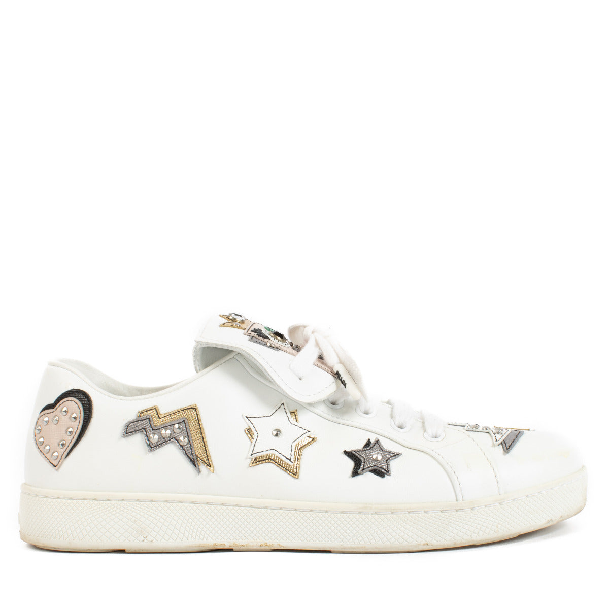 Prada White and Green Patch Sneakers - size 37.5