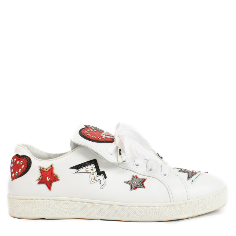 Prada White Heart Patch Sneakers - size 37.5