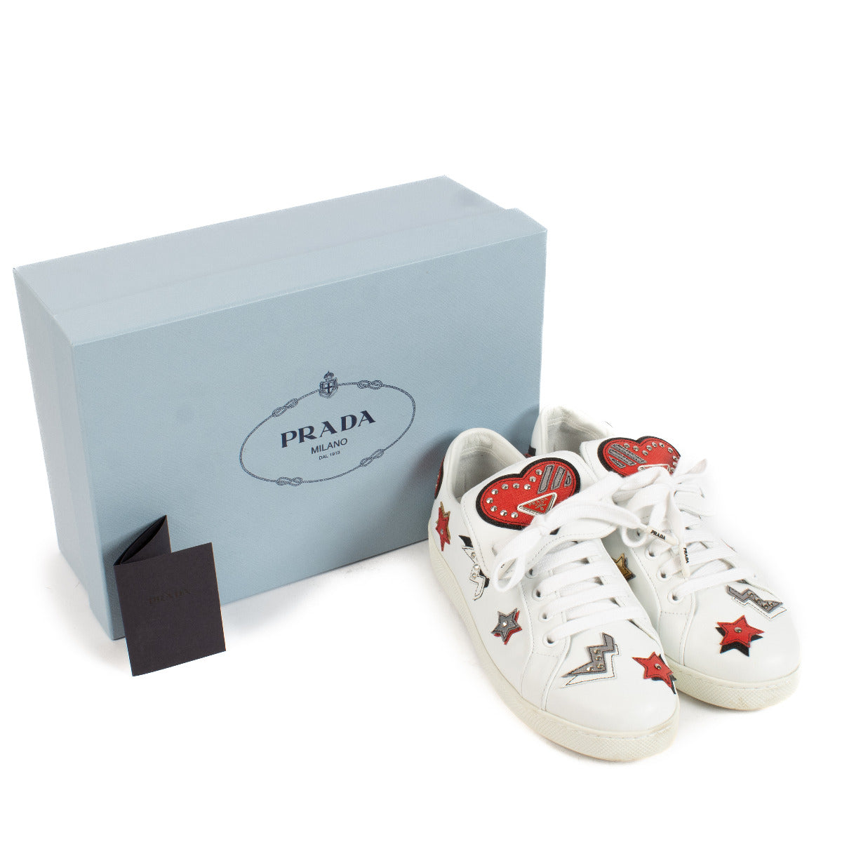 Prada White Heart Patch Sneakers