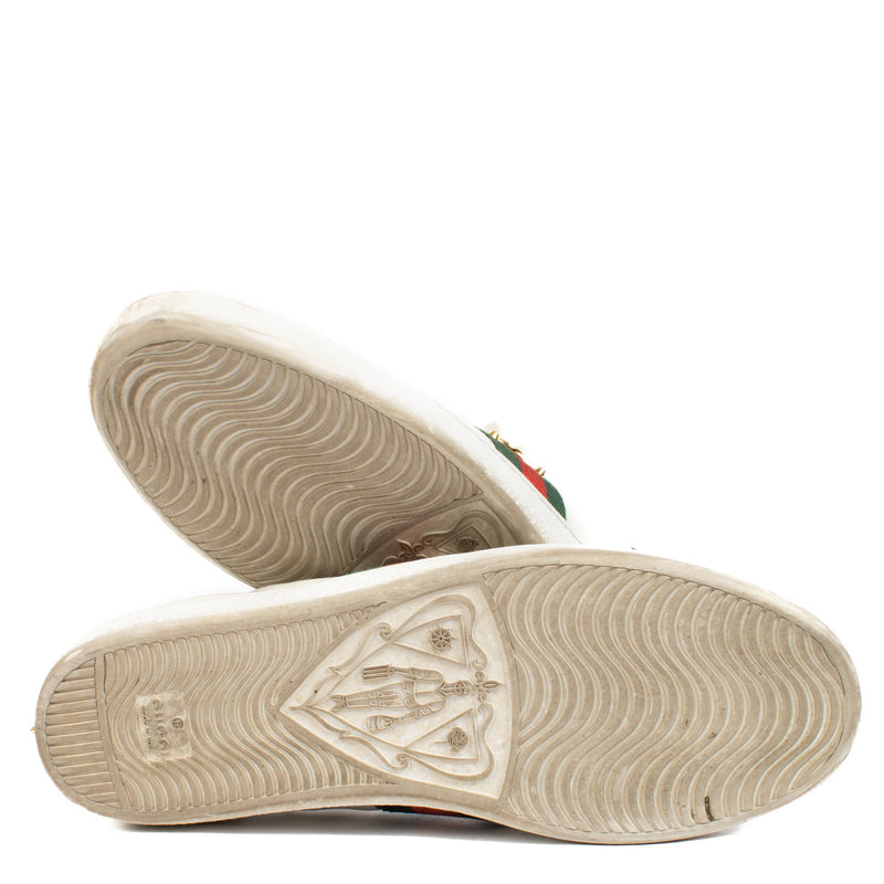 Gucci Witte Parelborduursels Web Ace Sneakers - maat 40.5