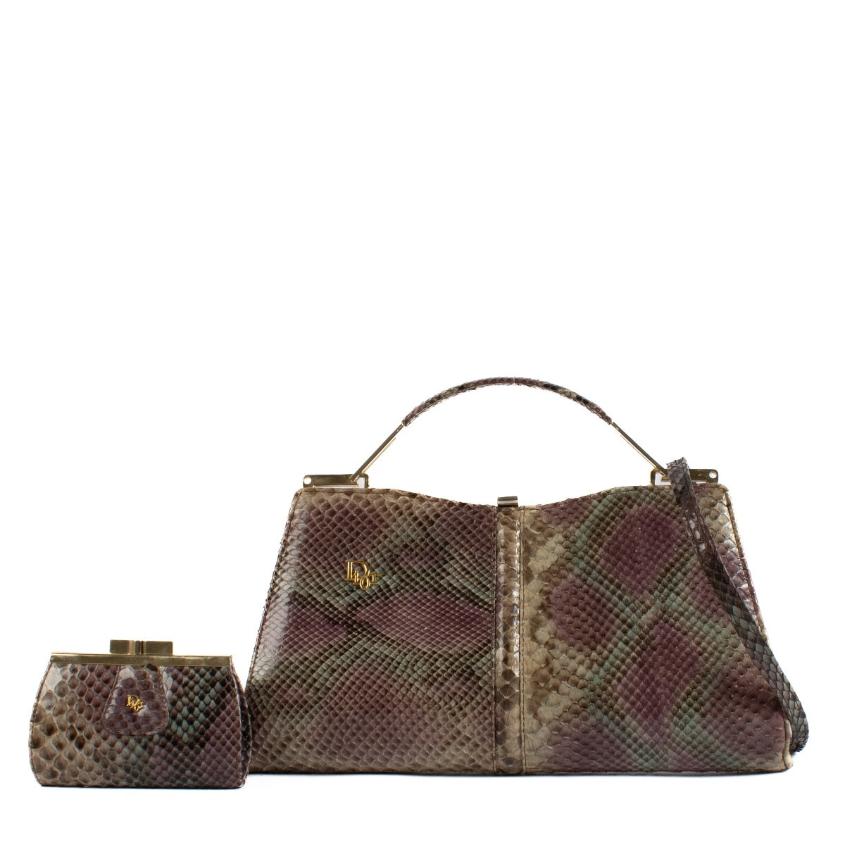 Shop safe online at Labellov in Antwerp, Brussels and knokke this 100% authentic second hand Christian Dior Purple Python Top Handle Bag