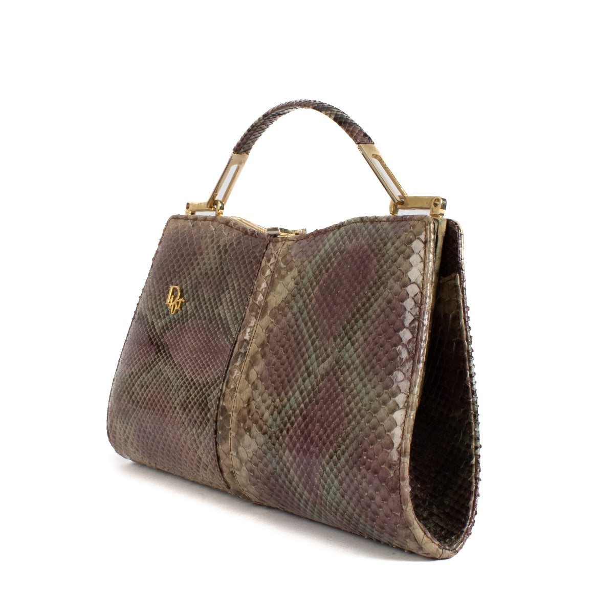 Shop safe online at Labellov in Antwerp, Brussels and knokke this 100% authentic second hand Christian Dior Purple Python Top Handle Bag