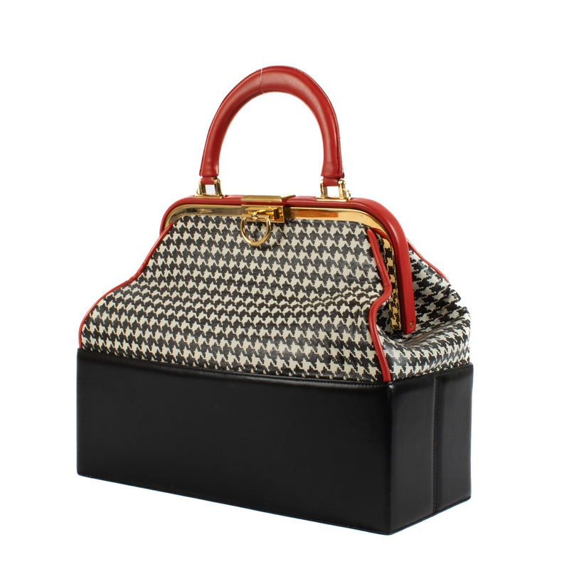 Christian Dior 1990s Houndstooth Leather Box Frame Bag