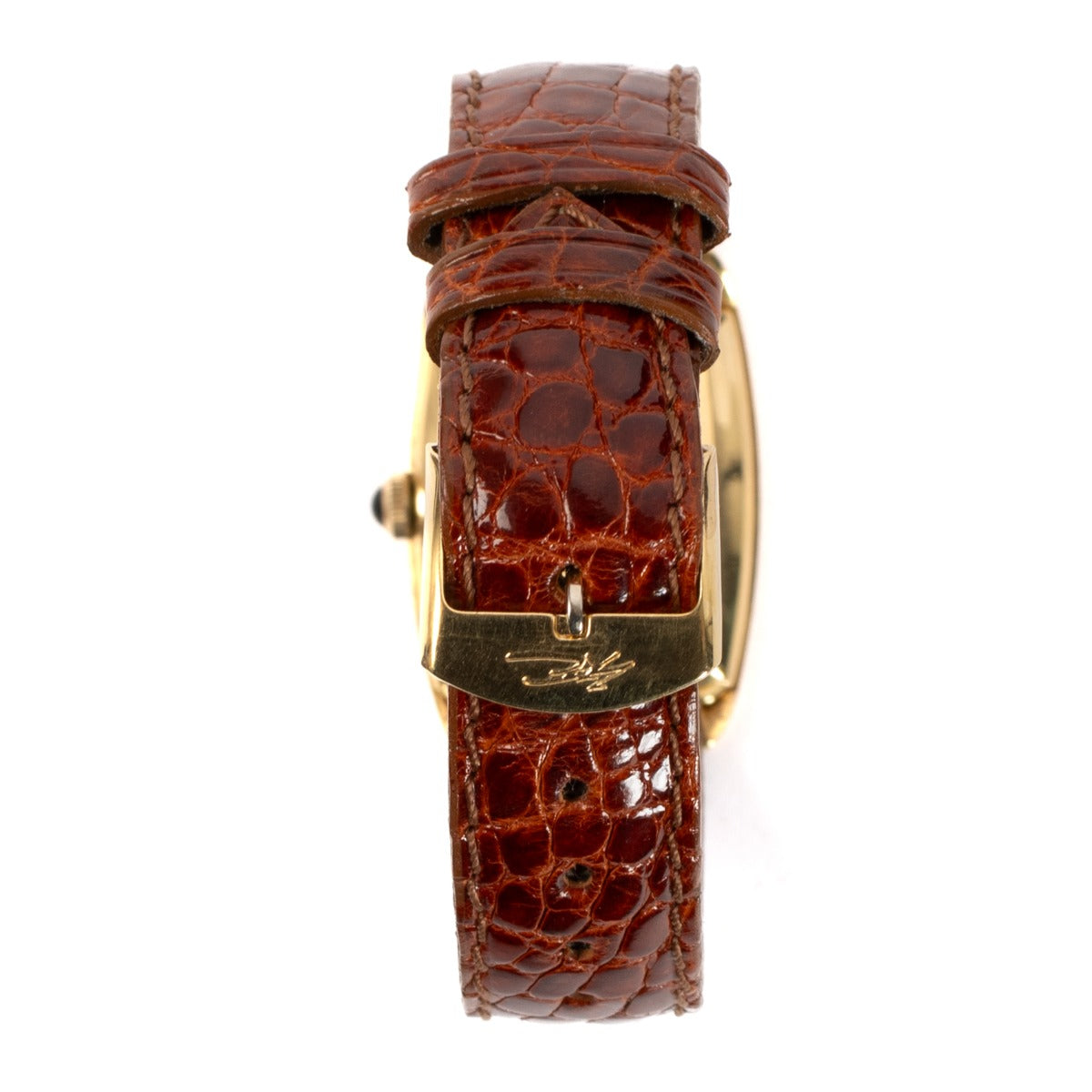 Shop safe online at Labellov in Antwerp, Brussels and Knokke this 100% authentic second hand Baume et Mercier Gold Tonneau Watch