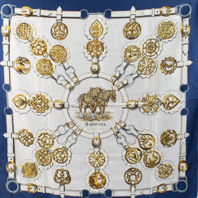 Shop 100% authentic secondhand Hermès Blue Cuivreries 90 Scarf on Labellov.com