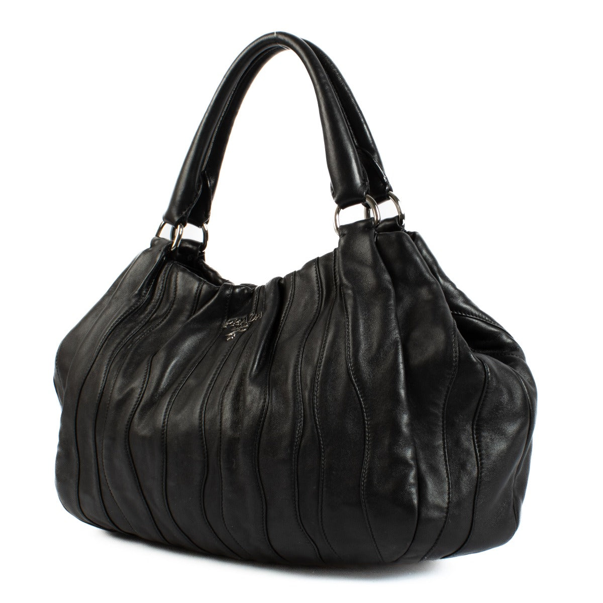 Shop safe online at labellov in Antwerp, Brussels and Knokke this 100% authentic second hand Prada Black Leather Waves Shoulder Bag