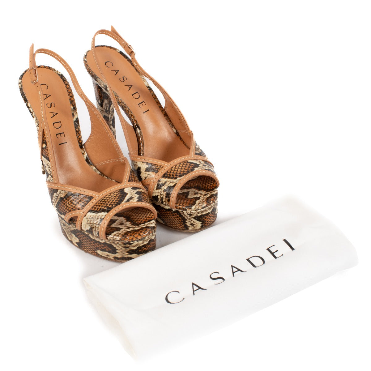 Casadei Python Embossed Slingback Platform Sandals