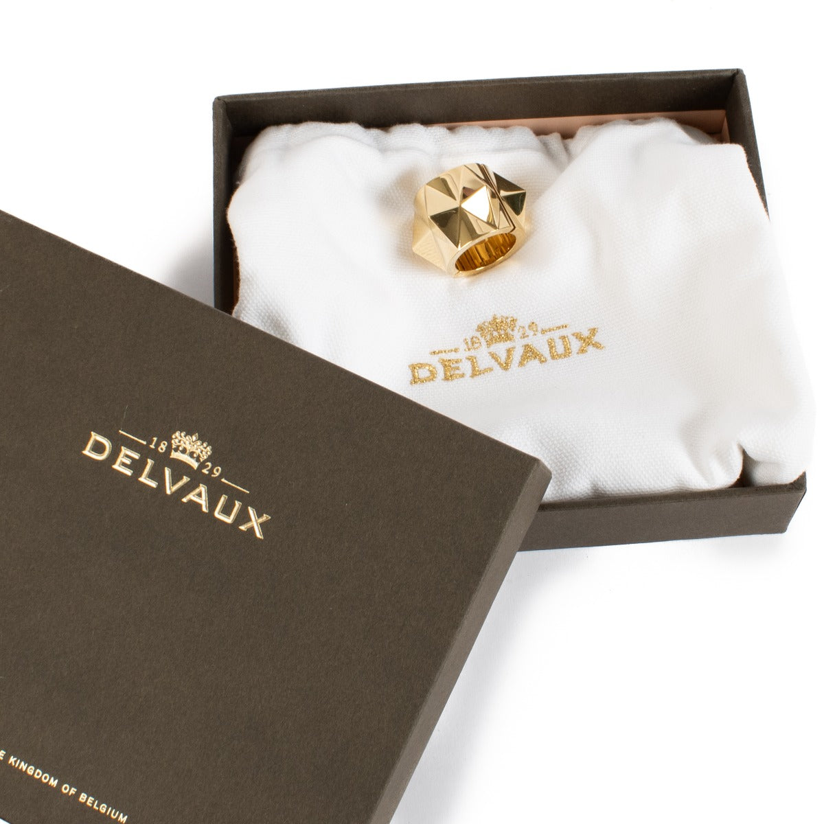 Shop safe online at Labellov in Antwerp, Brussels and Knokke this 100% authentic second hand Delvaux Gold Studded Bag Ring