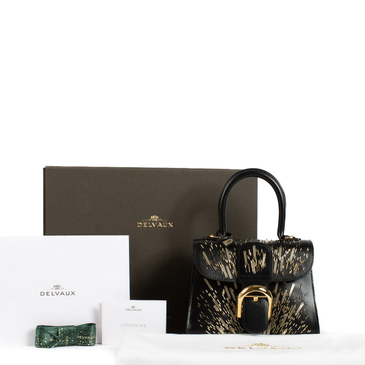 Shop safe online at Labellov in Antwerp, brussels and Knokke this 100% authentic second hand Delvaux Black Box Calf Mini Firework Brillant PM Bag