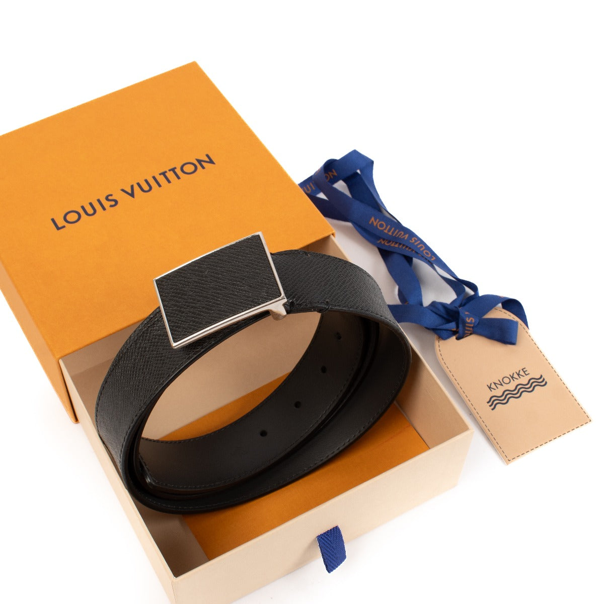 Louis Vuitton Black Taiga Leather Square Belt