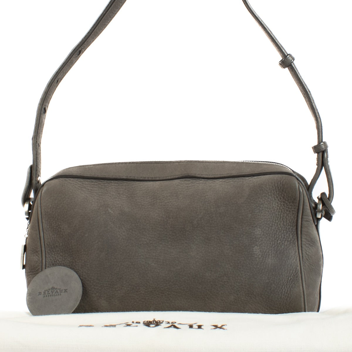 Shop safe online at Labellov in Antwerp, Brussels and Knokke this 100% authentic second hand Delvaux Grey Cinema Trotteur Shoulder Bag