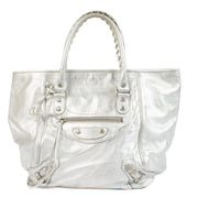 Balenciaga Metallic Silver Small Sunday Tote Bag