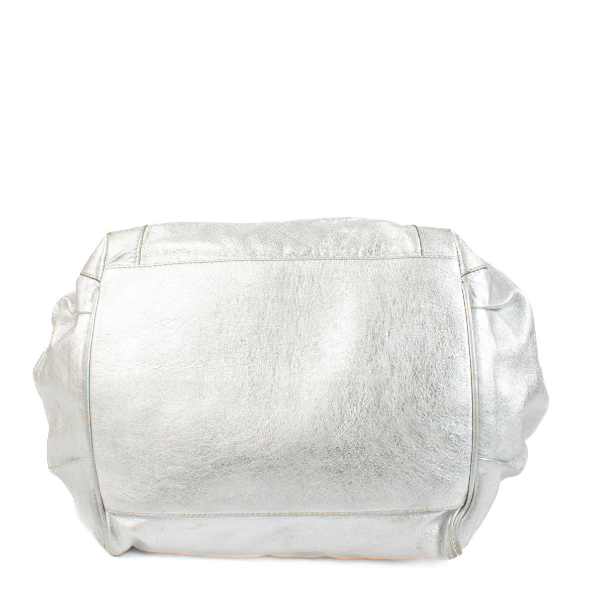 Sac cabas Sunday petit modèle en cuir métallisé argenté Balenciaga