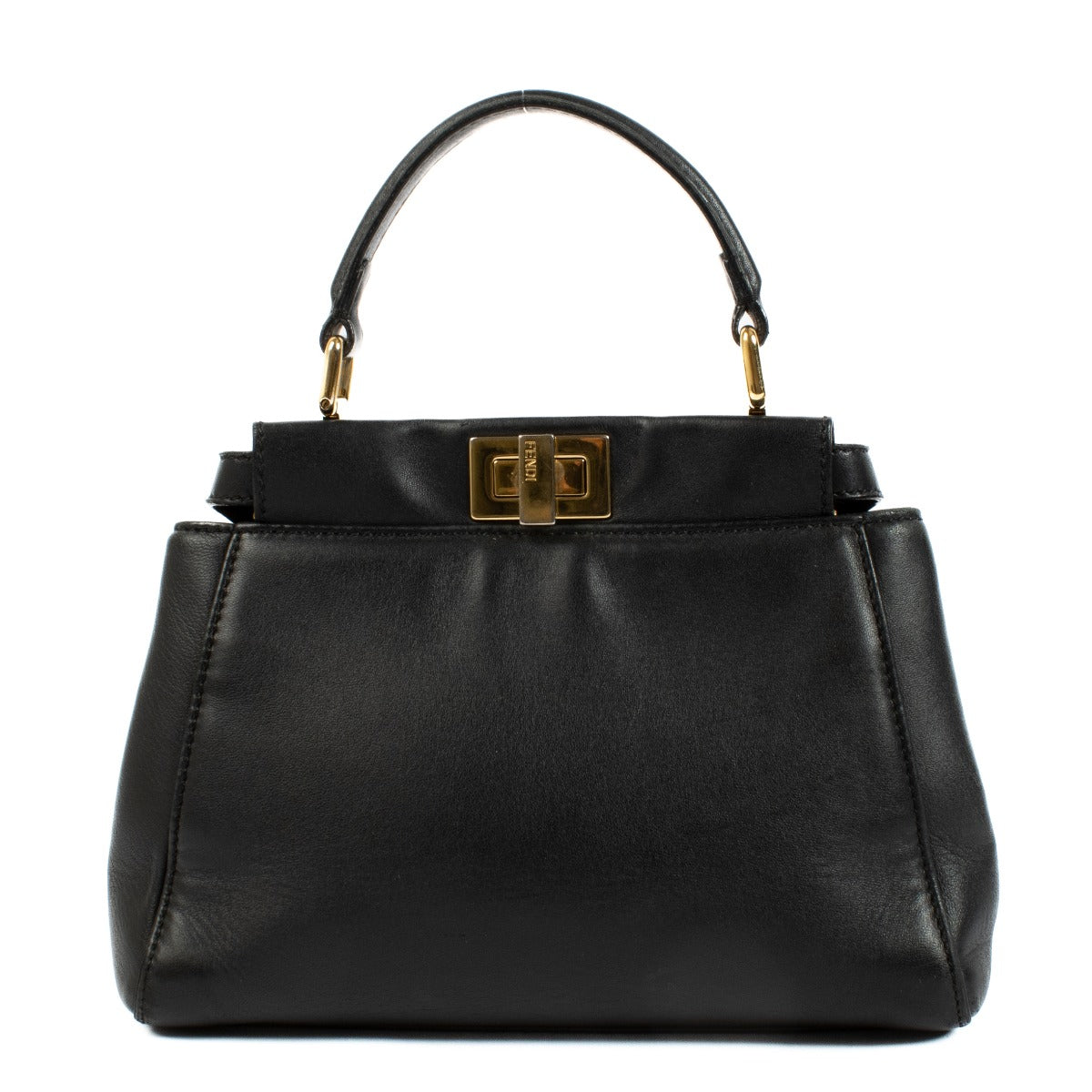 Discover the Fendi Black Mini Peekaboo Bag – a timeless luxury piece crafted from black leather with elegant gold hardware. Featuring a top handle and detachable strap, it's perfect for both everyday wear and evening outings. Shop this iconic designer han