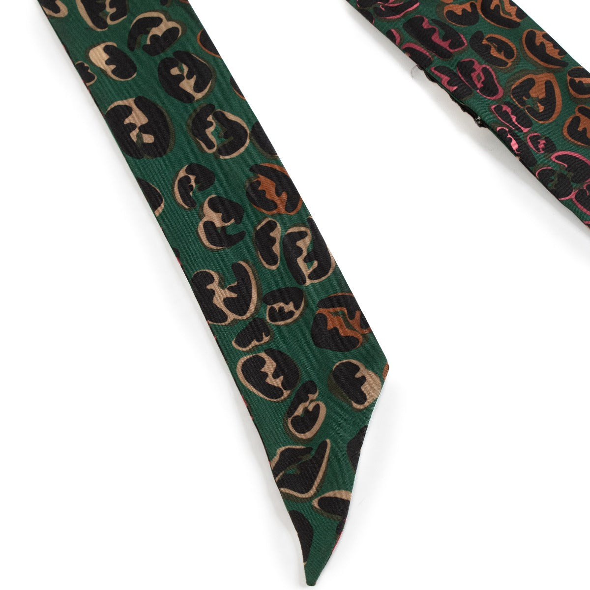 Fendi silk bandeau in green with orange and pink details, perfect for accessorizing a handbag handle, such as a Fendi Peekaboo. Shop now on Labellov.com.