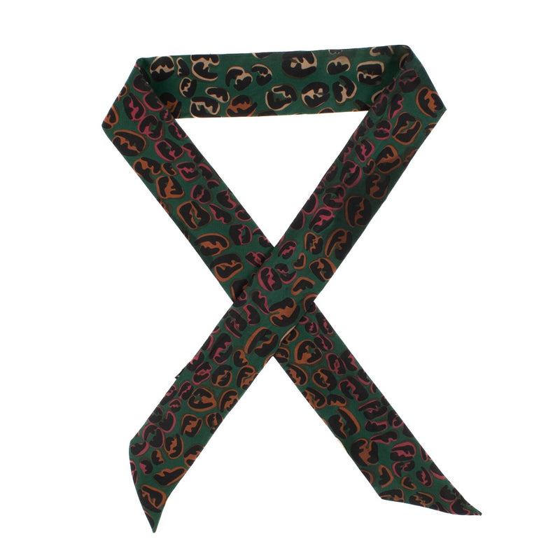 Fendi silk bandeau in green with orange and pink details, perfect for accessorizing a handbag handle, such as a Fendi Peekaboo. Shop now on Labellov.com.