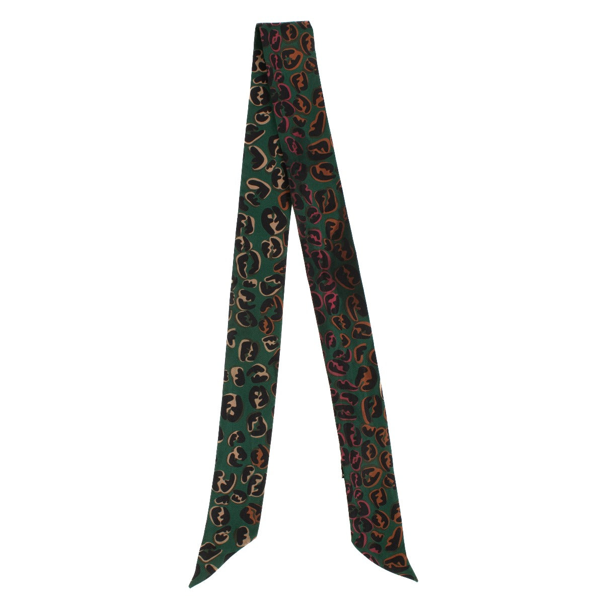 Fendi silk bandeau in green with orange and pink details, perfect for accessorizing a handbag handle, such as a Fendi Peekaboo. Shop now on Labellov.com.