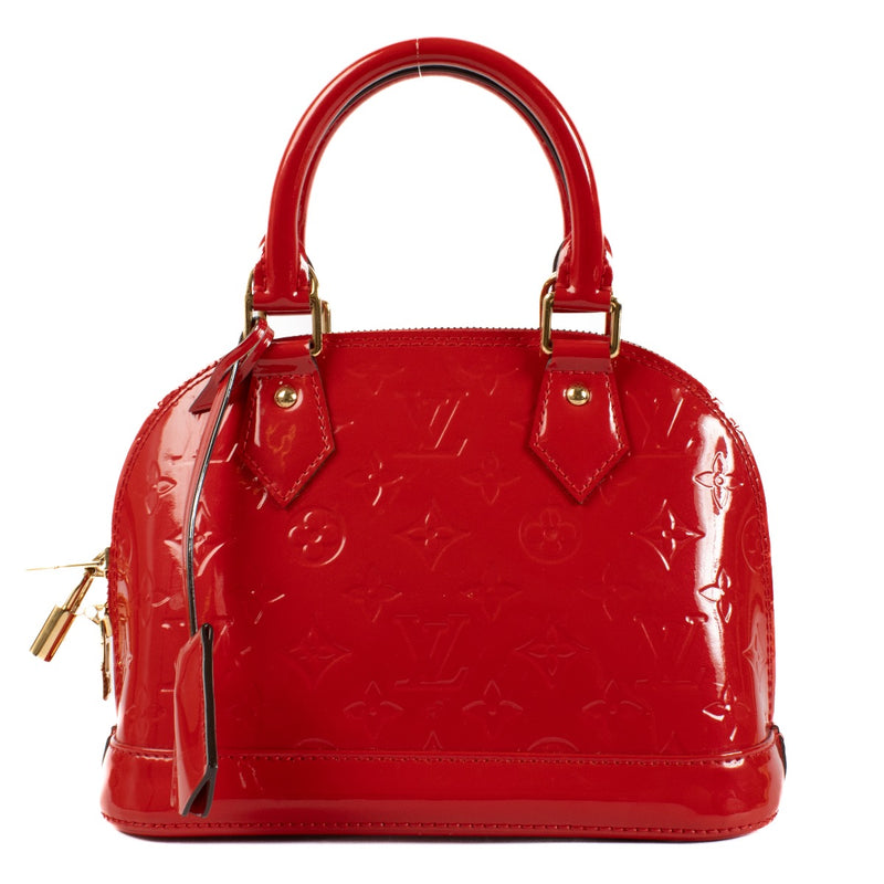 Shop safe online at Labellov in Antwerp, Brussels and Knokke this 100% authentic second hand Louis Vuitton Red Vernis Alma BB Top Handle Bag
