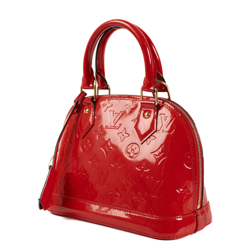 Shop safe online at Labellov in Antwerp, Brussels and Knokke this 100% authentic second hand Louis Vuitton Red Vernis Alma BB Top Handle Bag