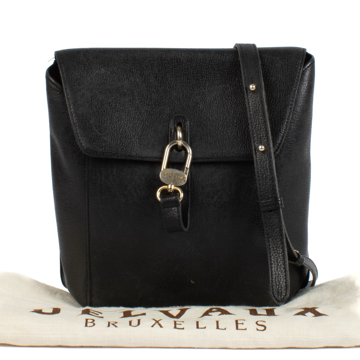 shop 100% authentic second hand Delvaux Black Leather Front Flap Crossbody Bag on Labellov.com