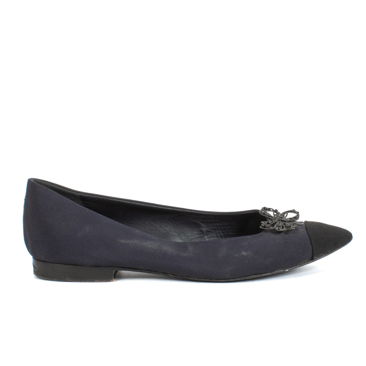 Chanel Blue Crystal Bow Pointy Ballerinas