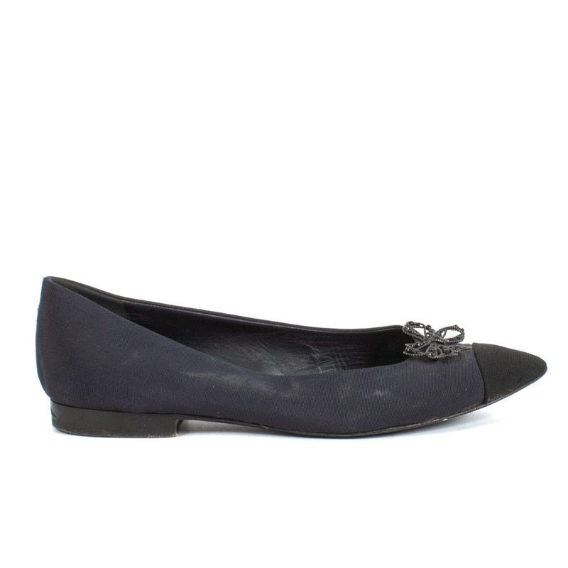 Chanel Blue Crystal Bow Pointy Ballerinas