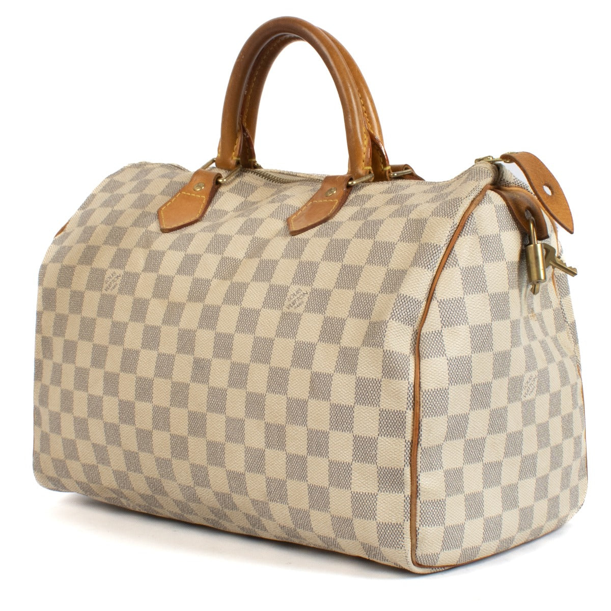Shop safe online at Labellov in Antwerp, Brussels and Knokke this 100% authentic second hand Louis Vuitton Damier Azur Speedy 35 Top Handle Bag