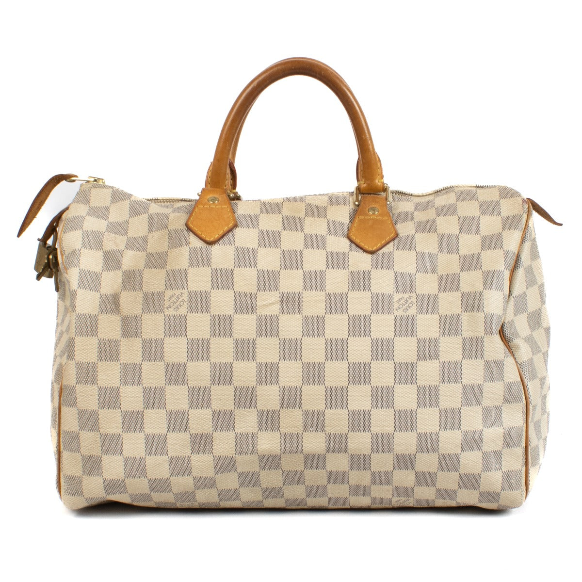 Shop safe online at Labellov in Antwerp, Brussels and Knokke this 100% authentic second hand Louis Vuitton Damier Azur Speedy 35 Top Handle Bag