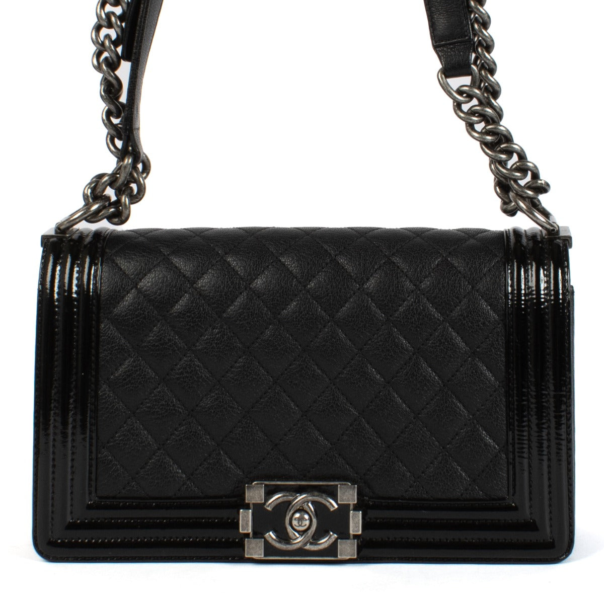 Sac Boy Moyen Chanel en veau noir et cuir verni
