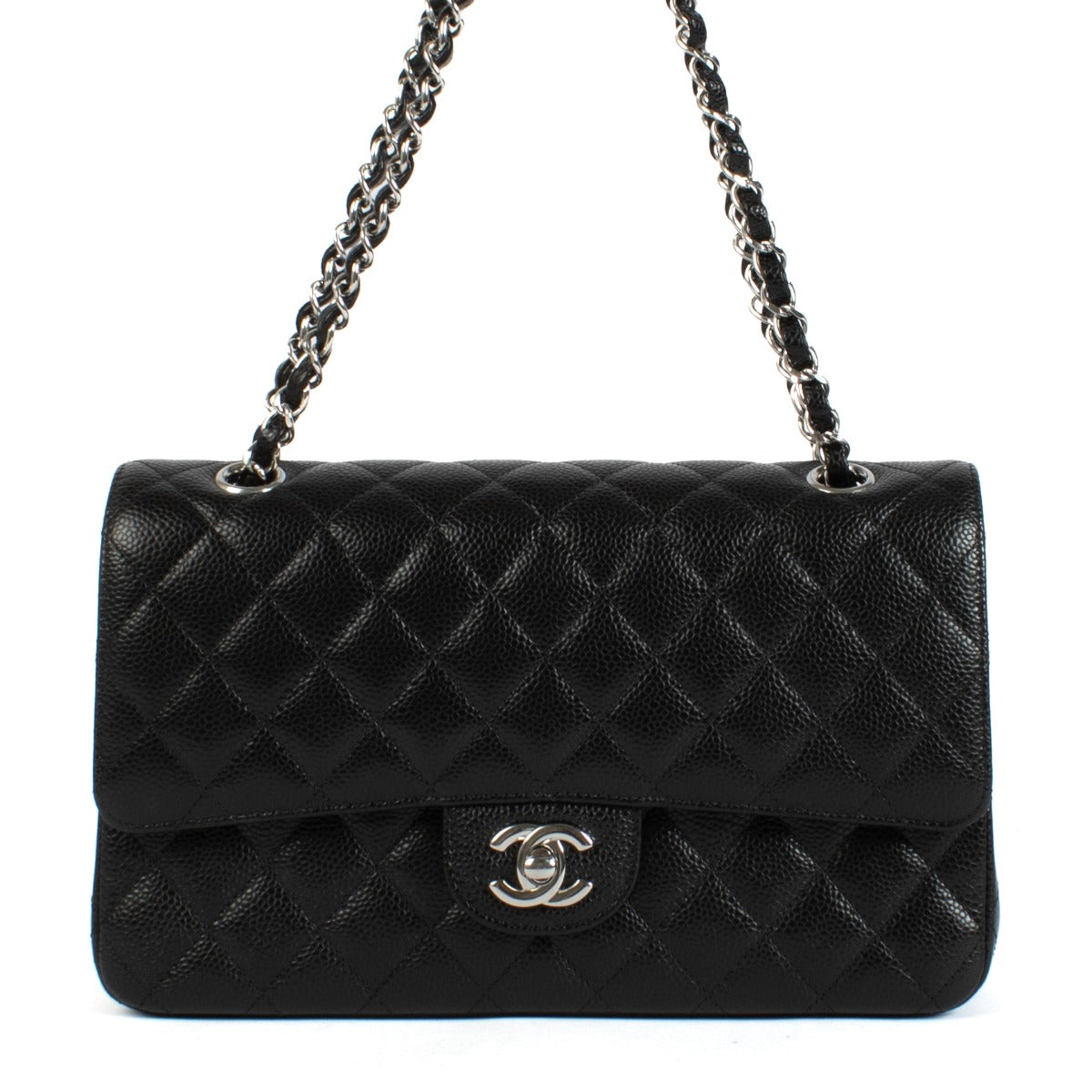 Shop safe online at Labellov in Antwerp, Brussels and Knokke this 100% authentic second hand Chanel Black Caviar Medium Classic Flap Bag