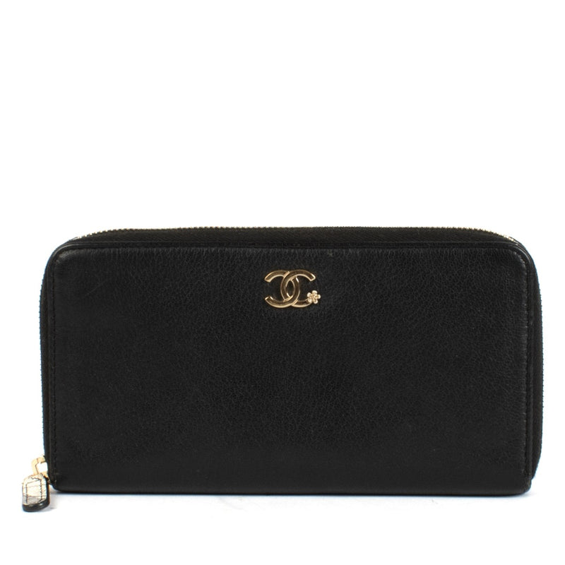 Chanel Black Lucky Flower Classic Long Zipped Wallet