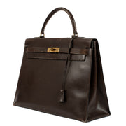 Hermès 1966 Vintage Kelly 35 Dark Brown Box Calf GHW