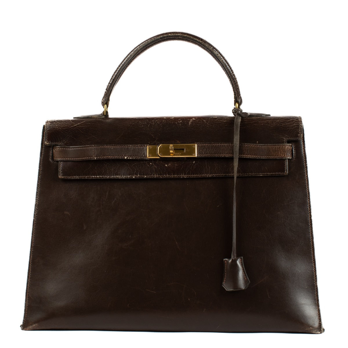 Shop second hand Hermès Vintage Kelly 35 Dark Brown Box Calf GHW on www.labellov.com