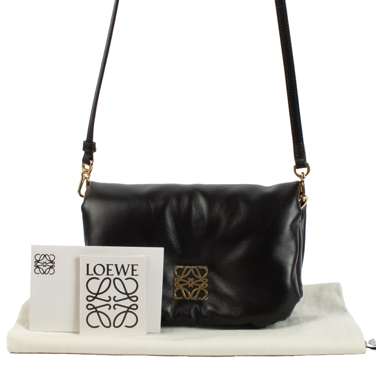 Loewe Black Shiny Nappa Lambskin Mini Puffer Goya Bag now for sale on Labellov website with designer items in new condition