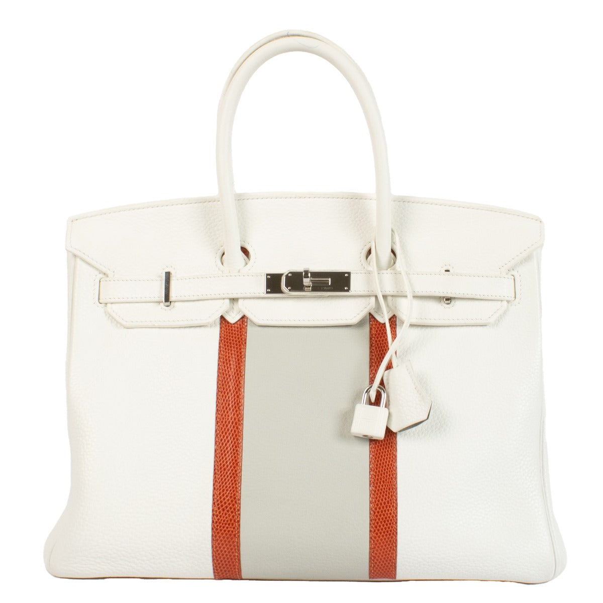 Hermès Birkin Club 35 White/Gris Perle/Sanguine Taurillon Clemence/Lizard PHW