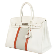 Hermès Birkin Club 35 White/Gris Perle/Sanguine Taurillon Clemence/Lizard PHW