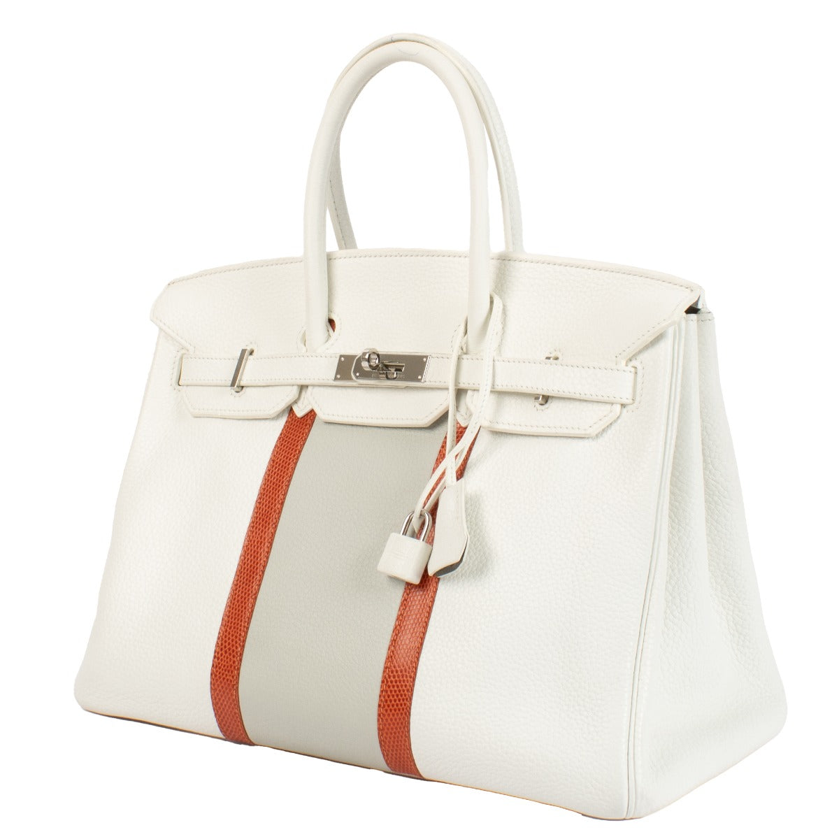 Hermès Birkin Club 35 White/Gris Perle/Sanguine Taurillon Clemence/Lizard PHW