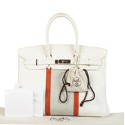 Shop vintage limited edition Hermès Birkin Club 35 White/Gris Perle/Sanguine Taurillon Clemence/Lizard PHW on www.labellov.com
