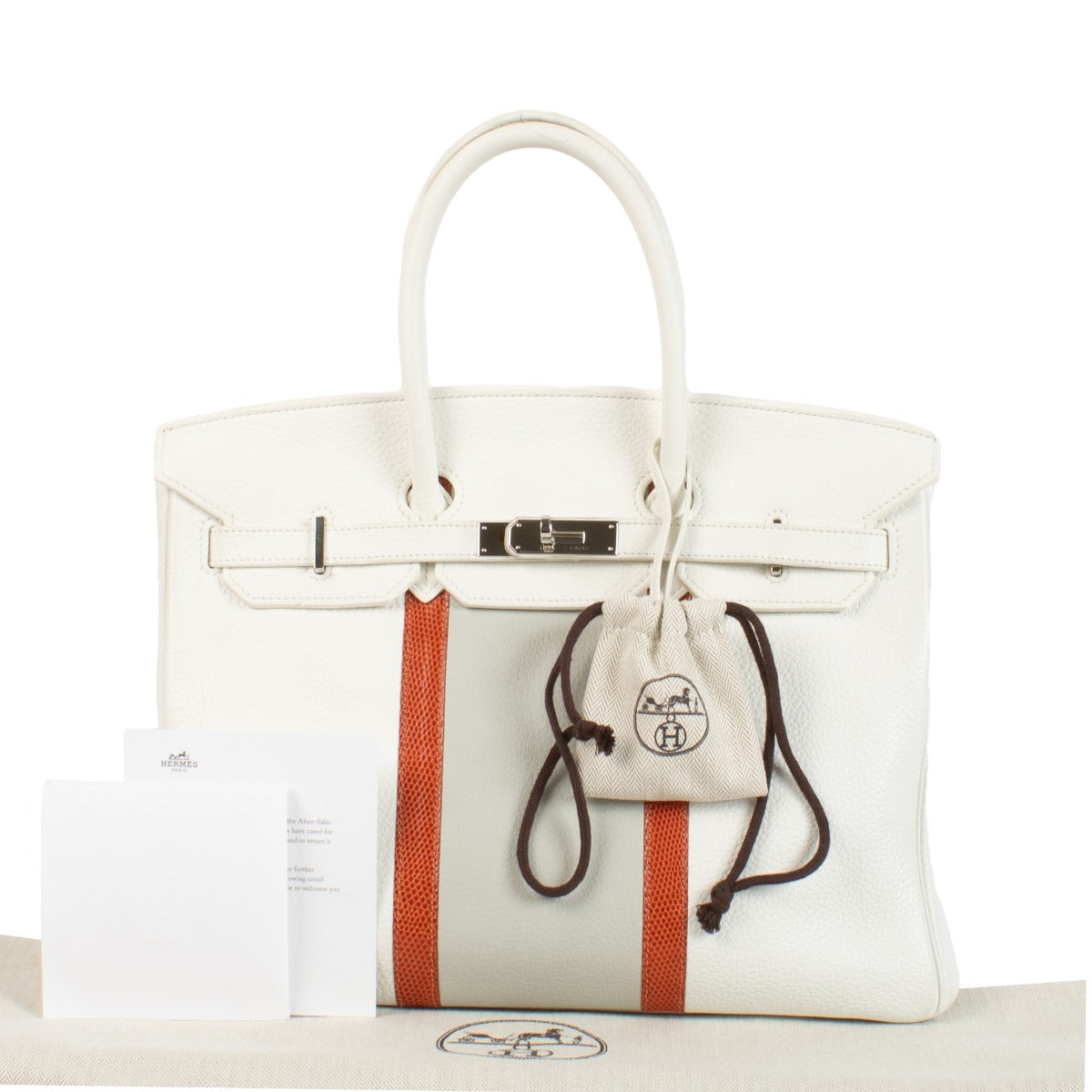 Shop vintage limited edition Hermès Birkin Club 35 White/Gris Perle/Sanguine Taurillon Clemence/Lizard PHW on www.labellov.com
