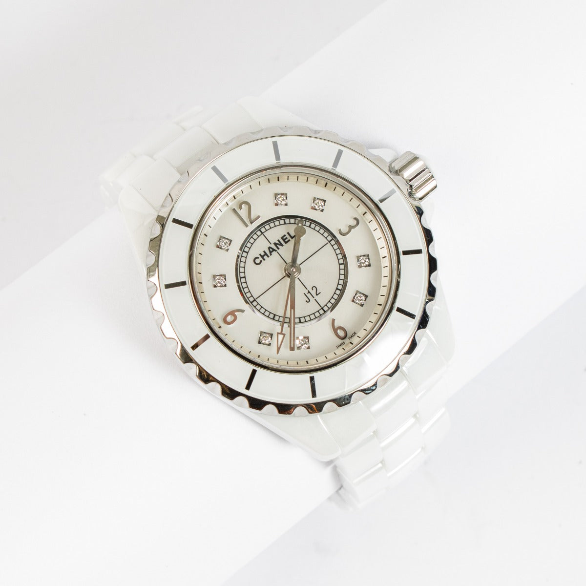 Chanel White Ceramic/Diamond J12 33 mm Watch