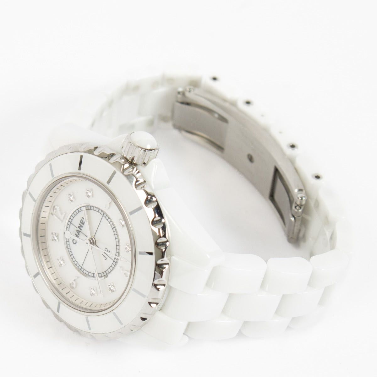 Chanel White Ceramic/Diamond J12 33 mm Watch
