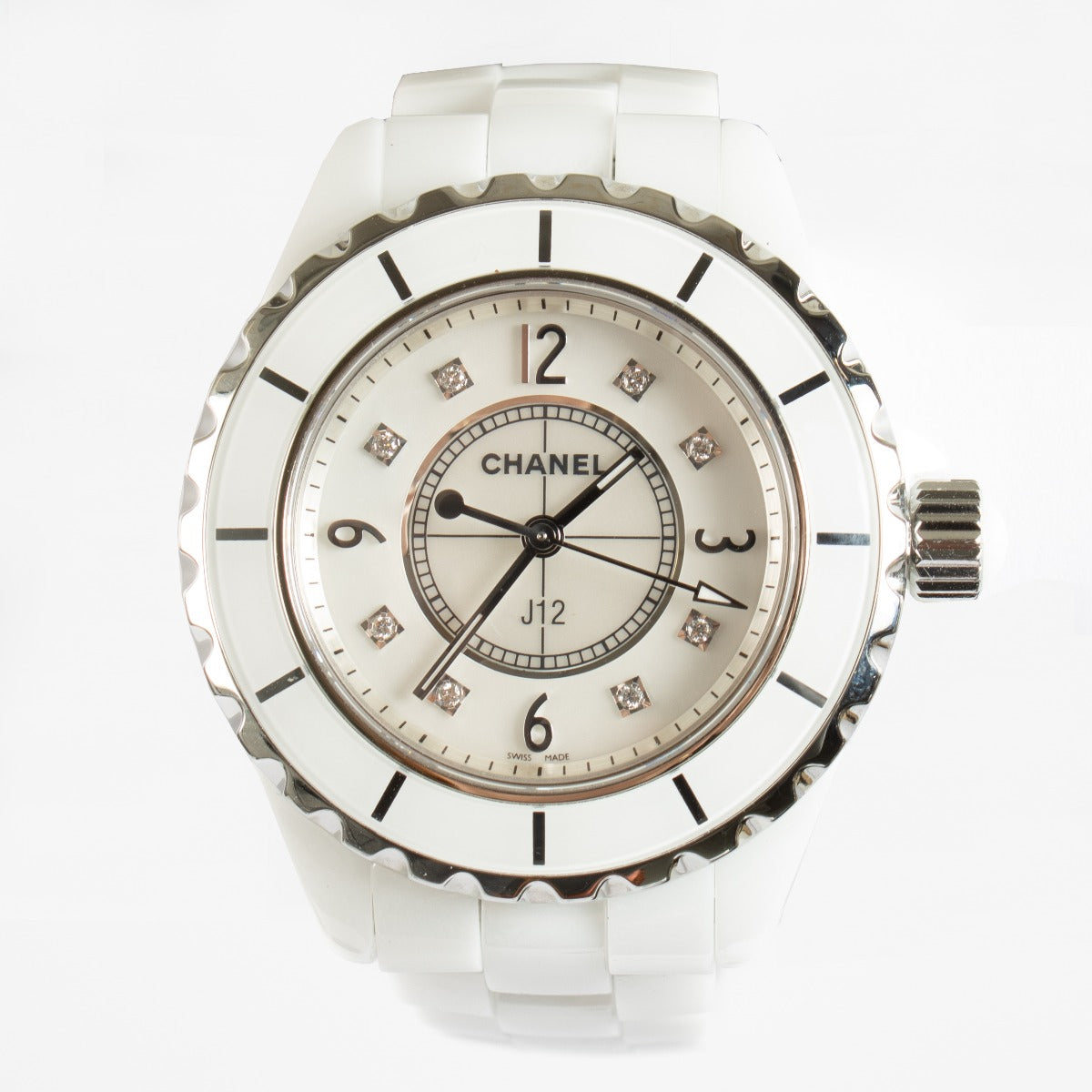 Chanel White Ceramic/Diamond J12 33 mm Watch