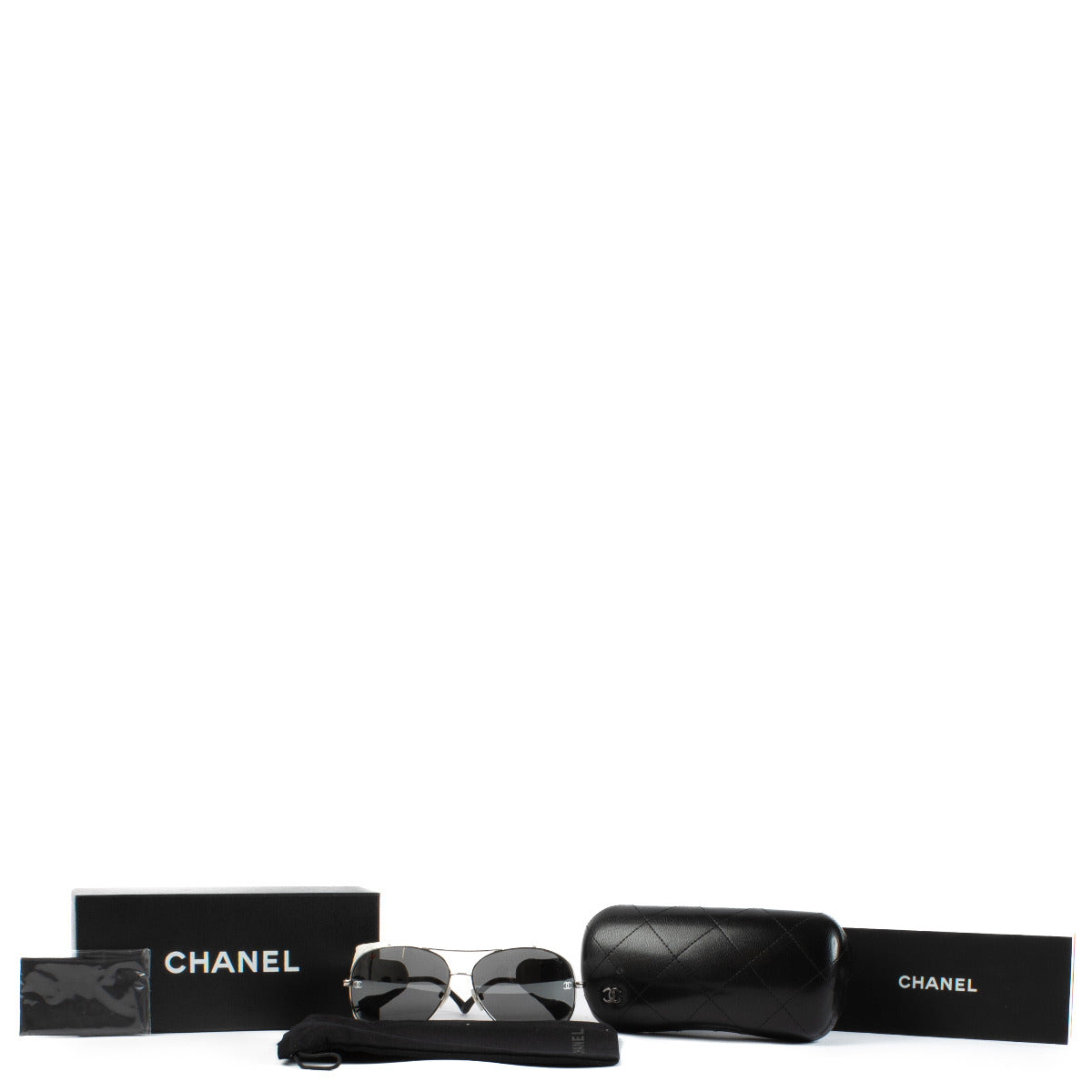 Chanel White Lambskin Titanium CC Pilot Aviator Sunglasses