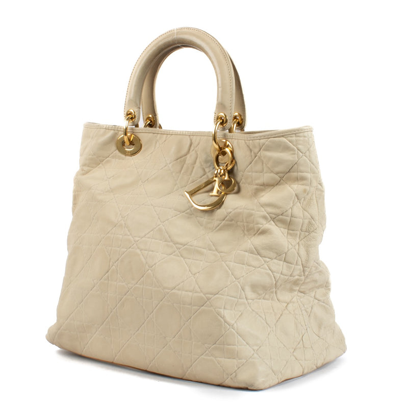 shop 100% authentic second hand Christian Dior Cannage Beige Leather Soft Lady Dior Tote Bag on Labellov.com