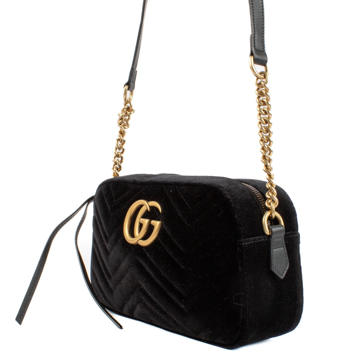 shop 100% authentic second hand Gucci Black Velvet Marmont Crossbody Bag on Labellov.com