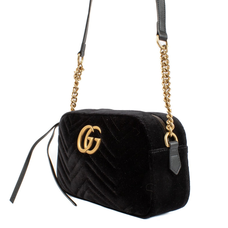 shop 100% authentic second hand Gucci Black Velvet Marmont Crossbody Bag on Labellov.com